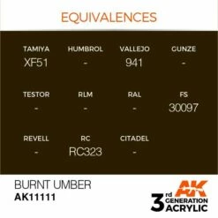 AK Interactive 3rd Gen Acrylic Burnt Umber 17ml -Bandai Sales EQUIVALENCES 111