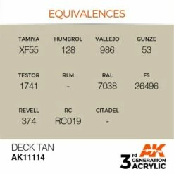 AK Interactive 3rd Gen Acrylic Deck Tan 17ml 5 AK Interactive 3rd Gen Acrylic Deck Tan 17ml -Bandai Sales EQUIVALENCES 114