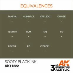 AK Interactive 3rd Gen Acrylic Sooty Black INK 17ml -Bandai Sales EQUIVALENCES 222